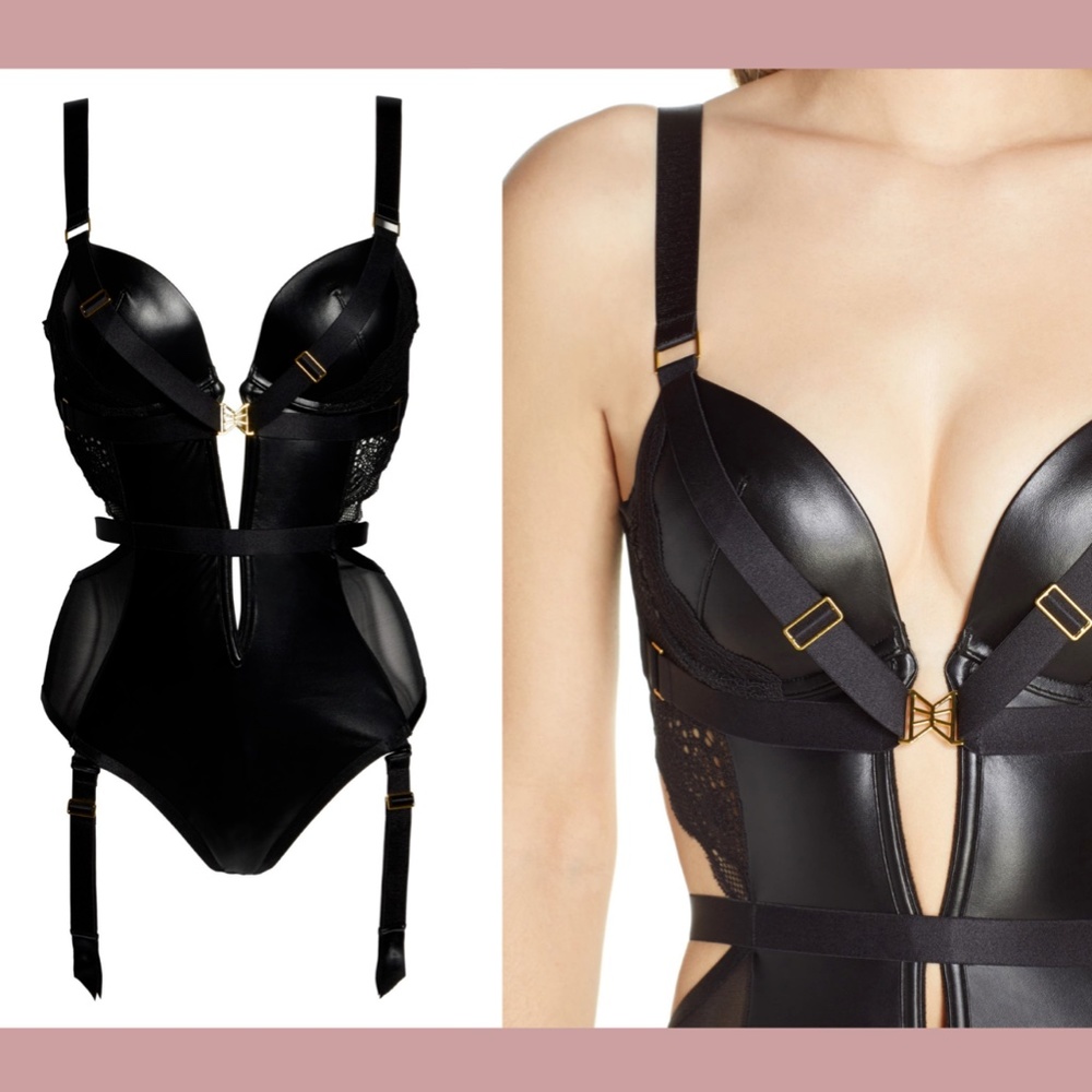 NEW Ann Summers [ 12-14 B/C ] Bibiana Faux Leather teddy Bodysuit w Garter Strap - Picture 2 of 12